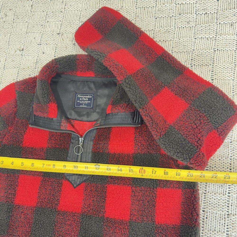 Abercrombie & Fitch Women’s S Sherpa Fleece Pullover Jacket Red Black Plaid - Picture 9 of 12